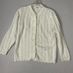 Vintage Wintuck Acrylic Cardigan Sweater White Long Sleeve Knit Button Up